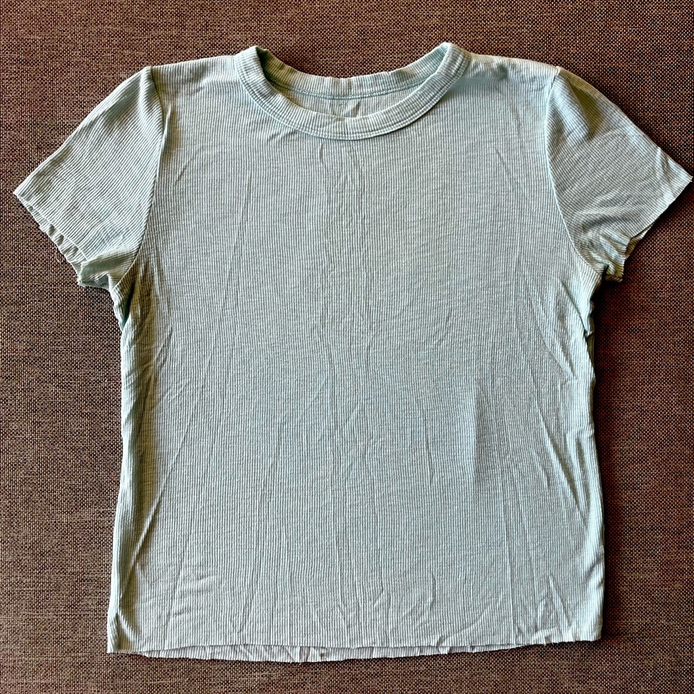 Aerie real soft baby blue cropped tshirt raw edge hems size XS